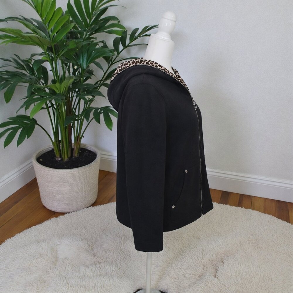 Dress Barn Jersey Knit Jacket – Leopard Print Lined Hood | XL Petite - Picture 3 of 4